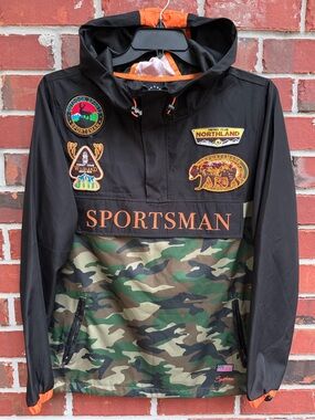 KRISP NYC Men's Medium Black & Camouflage Patchwork 1/4 Zip Anorak Jacket F8
